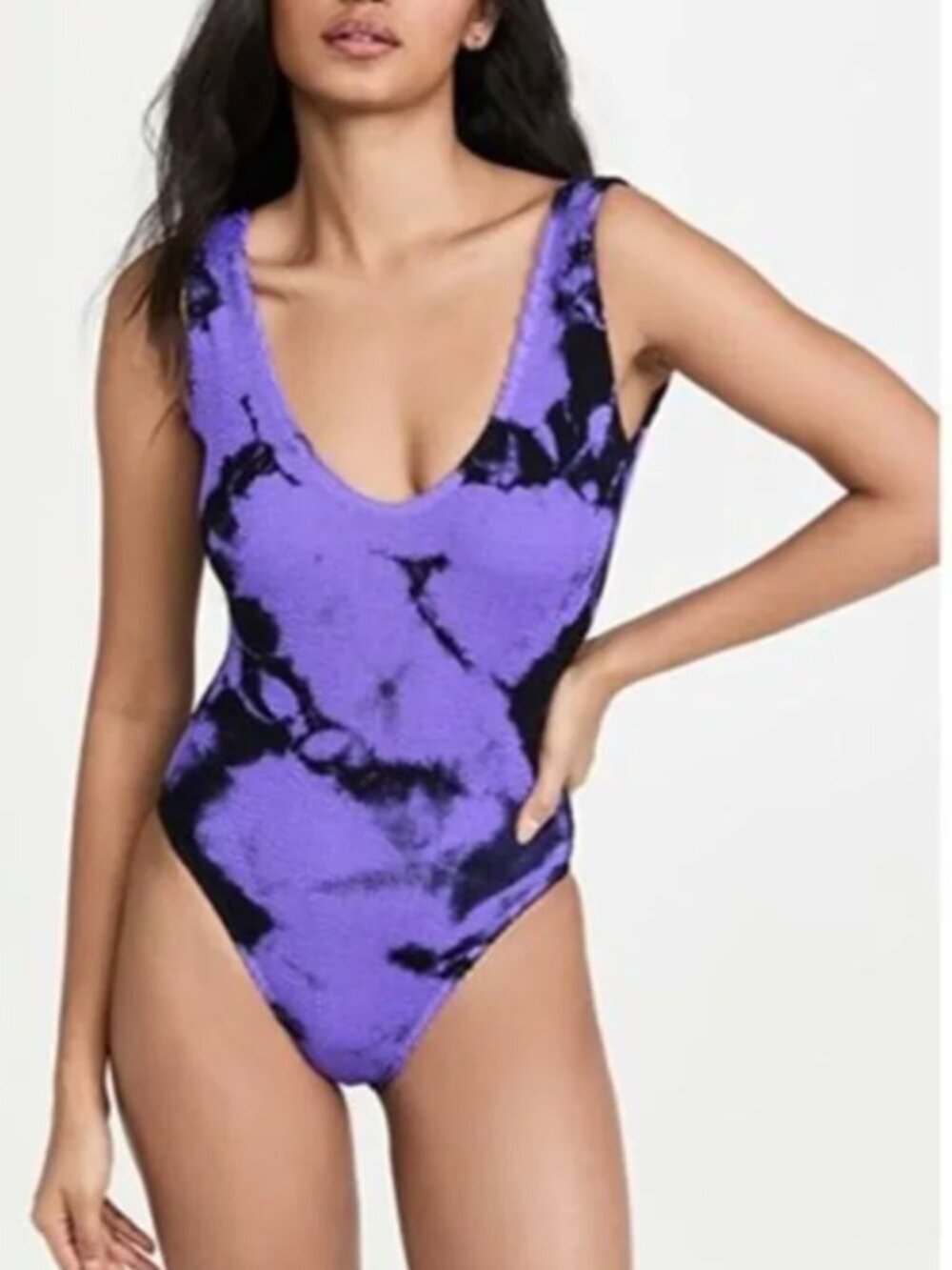 NWT Bond-Eye Australia Mara Crinkle Purple & Black Tie-Dye One-Piece Swimsuit
